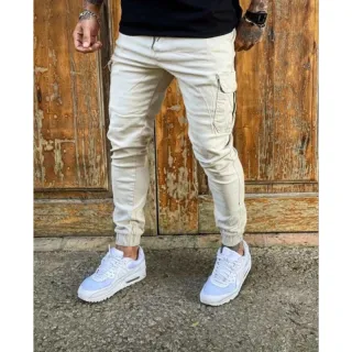 Calça confortável masculina skinny cargo elástico várias cores - Caramelo