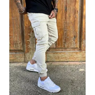 Calça confortável masculina skinny cargo elástico várias cores - Caramelo