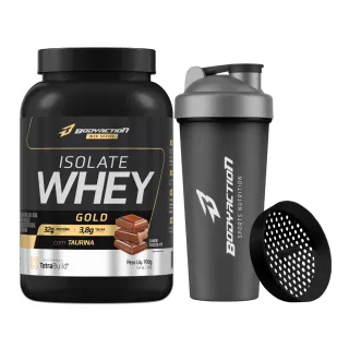 Coqueteleira com Mola + Whey Isolado Zero Lactose 900g - Bodyaction - Morango