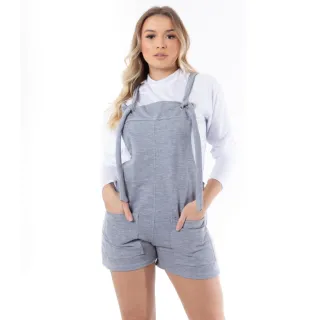 Macaquinho Feminino Curto Jardineira Soltinha Moletinho Macacão - Grafite