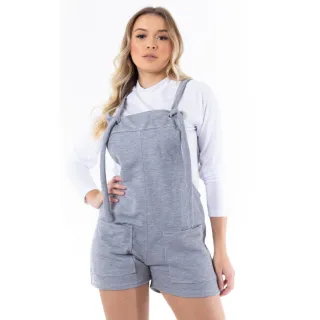 Macaquinho Feminino Curto Jardineira Soltinha Moletinho Macacão - Grafite