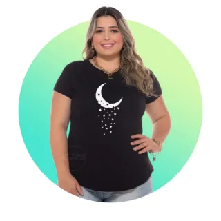 Camiseta Girassol Plus Size em Viscolycra - Preta LEAO CORAGEM