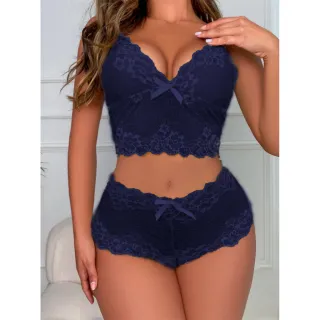 Cropped Renda Conjunto Lingerie Caleçon Kit 2 Calcinha Short Sutiã Sem Bojo - Cores Sortidas