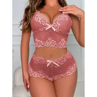 Cropped Renda Conjunto Lingerie Caleçon Kit 2 Calcinha Short Sutiã Sem Bojo - Cores Sortidas