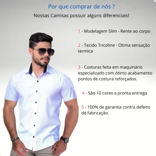 Promoção Barata - Camisa Social Manga Curta Slim Masculina, Compre Online na Raryel - Branco