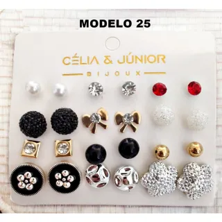 Brincos pequenos femininos bijuteria kit com 12 pares - cod 174 - 10