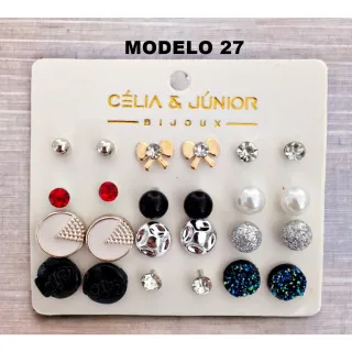 Brincos pequenos femininos bijuteria kit com 12 pares - cod 174 - 10