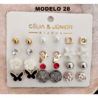 Brincos pequenos femininos bijuteria kit com 12 pares - cod 174 - 10