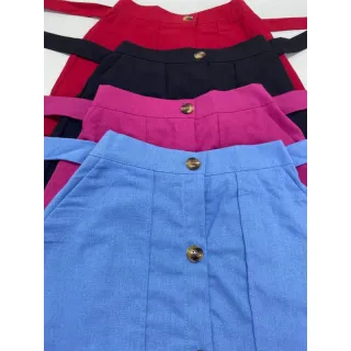 Botões saia midi em linho - Preto