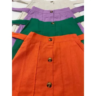 Botões saia midi em linho - Preto