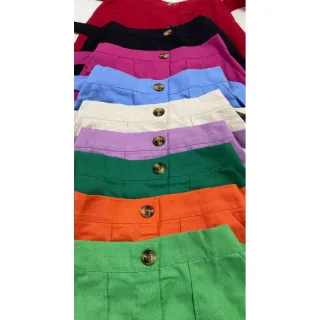 Botões saia midi em linho - Preto