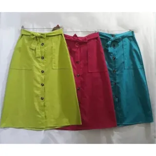 Botões saia midi em linho - Preto