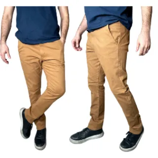 Cores Múltiplas Premium Sarja Masculina Sport Fino Calça - Areia