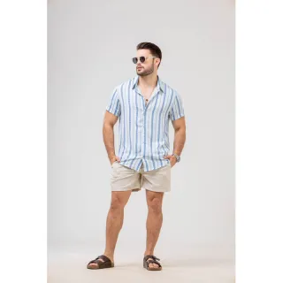 Camisa Masculina Listrada de Botão em Viscose - Blusa Imperial Manga Curta - Imperial-Verde