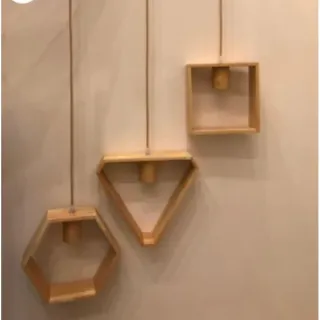 Pendentes Geométricos de Madeira - Lustre Moderno Slim Pinus - Nogueira