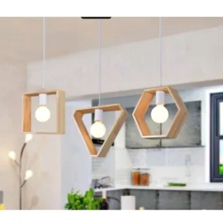 Pendentes Geométricos de Madeira - Lustre Moderno Slim Pinus - Nogueira