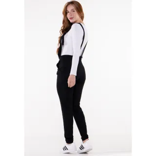 Macaquinho Jogger Skinny Longo Jardineira Bravaa Store Moda 278 - Preto