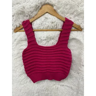 Regatinha Cropped Feminina Tricô Liso Reto - Verão - Preto