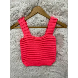 Regatinha Cropped Feminina Tricô Liso Reto - Verão - Preto