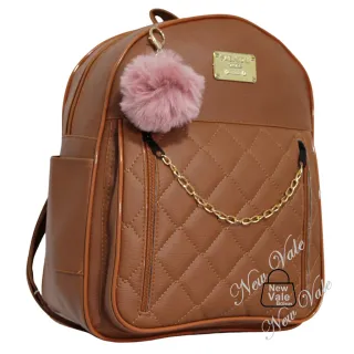 Bolsa Feminina em Courino Fashion com Alças Reguláveis e Lindo Chaveiro Pom pom - 58 Café Pompom