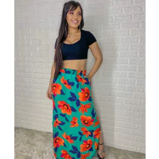 Moda Evangélica - Saia Longa Feminina com Fenda Lateral e Bolso - 5