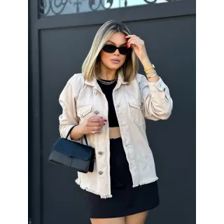 Moda feminina: Jaqueta jeans lisa, novo casaco blusa - Branco Max 032