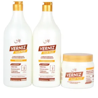 Kit Capilar Naxos - Shampoo, Condicionador, Máscara e Creme Corporal Banho Verniz Hair Plus - Nova Embalagem