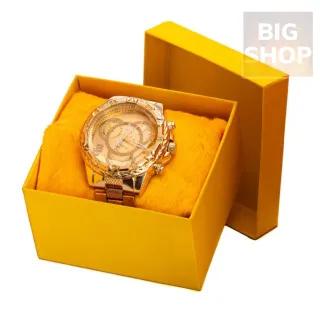 Relógio Luxo Dourado Aço Masculino + Colar Ouro Correntinha + Pingente Cruz - KIT DOURADO