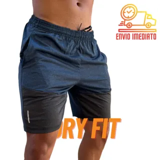 Bermuda Fitness Cordão Elástico Cintura Slim Dry Fit - Azul