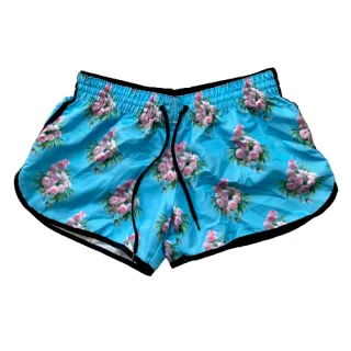 Promoção Short Feminino Estampado Moda Praia Florais Tactel - Verão Piscina - FEM-Preto HNK