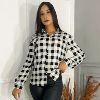 Blusa Feminina Manga Longa Xadrez para Festa Junina - Vermelho