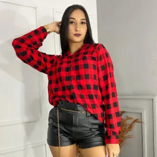 Blusa Feminina Manga Longa Xadrez para Festa Junina - Vermelho