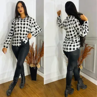 Blusa Feminina Manga Longa Xadrez para Festa Junina - Vermelho