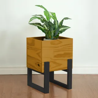 Cachepo Quadrado de Madeira Estilo Industrial Moderno Mel/Preto - Preto/Mel - MOV110