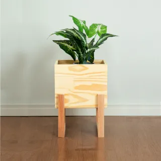 Cachepo Quadrado de Madeira Estilo Industrial Moderno Mel/Preto - Preto/Mel - MOV110