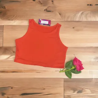 Regata Cropped Feminina Estampada e Lisa - Alça Larga em Suplex - Laranja