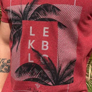 Malha Premium Camiseta Masculina Estampada Coqueiros Gola Redonda - Vermelho
