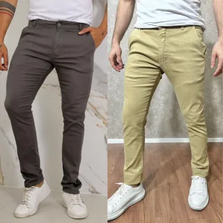 Cores Múltiplas Premium Sarja Masculina Sport Fino Calça - Areia