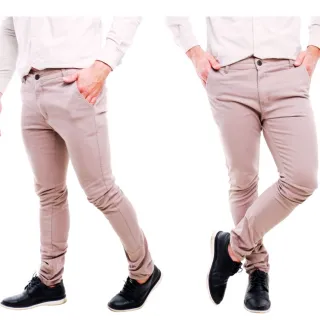 Cores Múltiplas Premium Sarja Masculina Sport Fino Calça - Areia