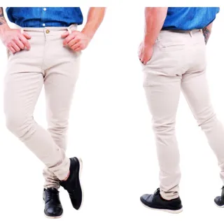 Cores Múltiplas Premium Sarja Masculina Sport Fino Calça - Areia