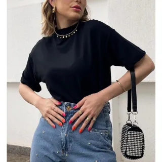 100% Algodão Tshirt Feminina Gola Alta Básica - Branco