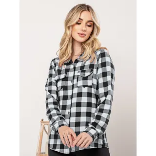 Camisa Manga Longa Xadrez Feminina Quadrilha - Branco