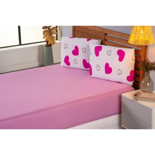 Promoção Lançamento: Jogo de Lençol Estampado em Malha 100% Algodão - Alta Qualidade - Rosa/Coração
