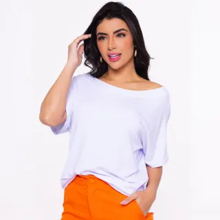 Camisa Feminina Gola Canoa Manga Curta - Blusa Basica Soltinha - Fúcsia