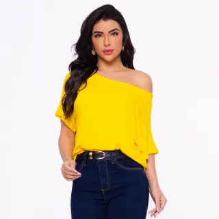 Camisa Feminina Gola Canoa Manga Curta - Blusa Basica Soltinha - Fúcsia