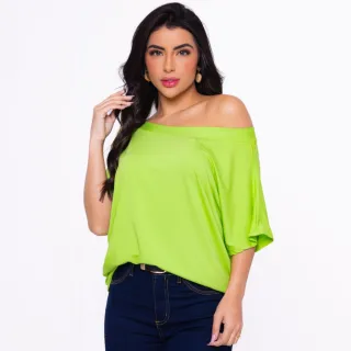 Camisa Feminina Gola Canoa Manga Curta - Blusa Basica Soltinha - Fúcsia