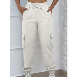 Calça Jogger Feminina Inverno Quente Cintura Alta Bolso Moletom - Preta