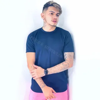 Camiseta Masculina Básica Gola Redonda em Poliéster - Azul Marinho