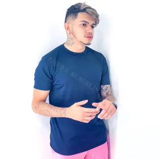 Camiseta Masculina Básica Gola Redonda em Poliéster - Azul Marinho