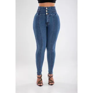 Modelo MMS de calça jeans que levanta o bumbum - Azul aço